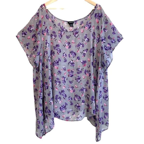 Torrid Fog & Floral Semi Sheer Purple Top - Picture 1 of 8